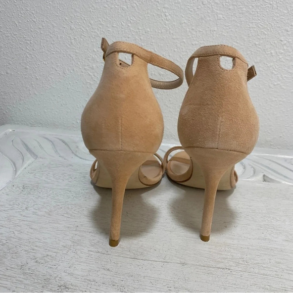 Stuart Weitzman Adrianna Suede Sandal Heels Peach Nude 7 Wedding Event Sparkle - Picture 5 of 8